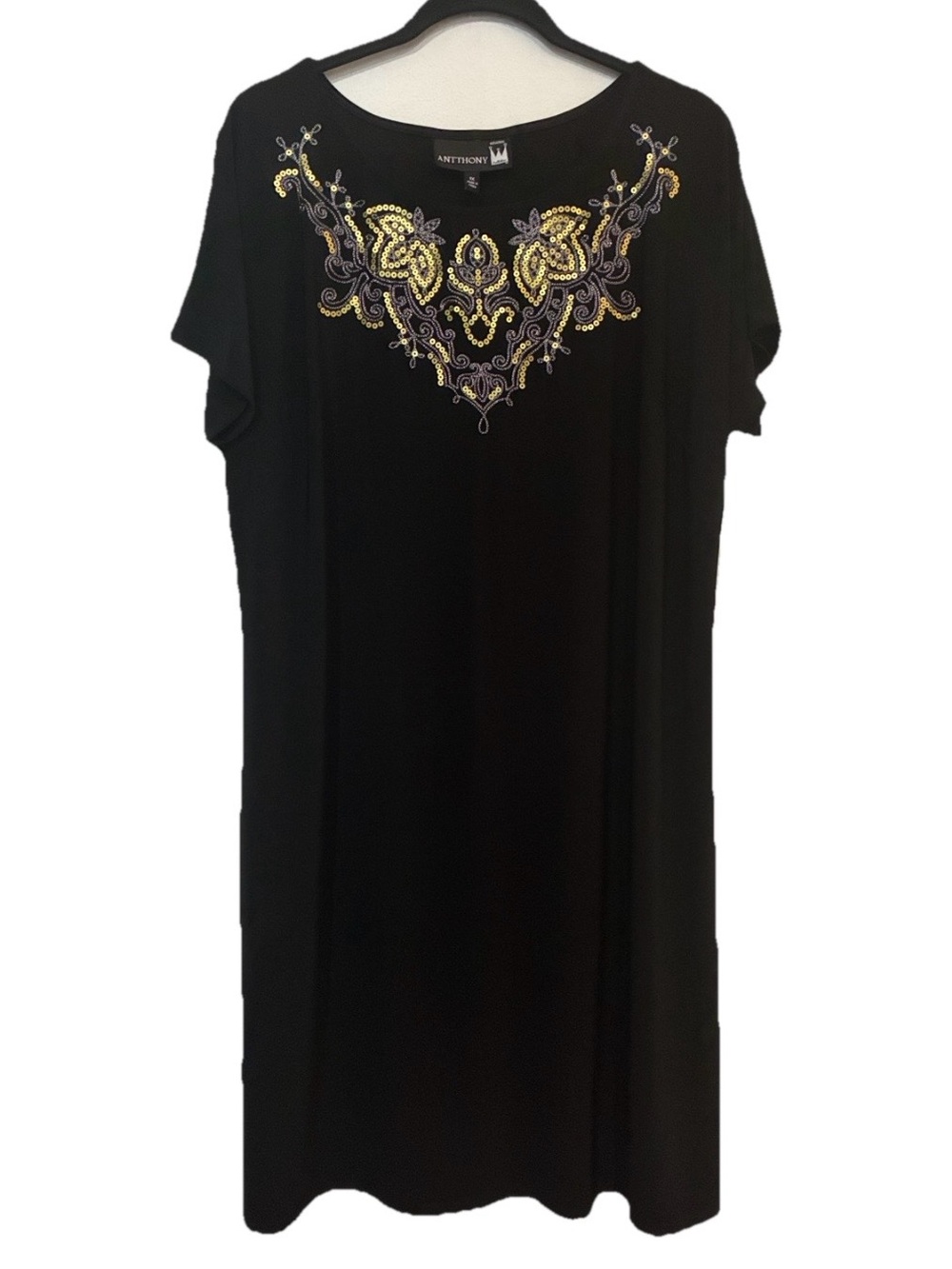 Antthony Black Embellished Short Sleeve Shift Dress 1X